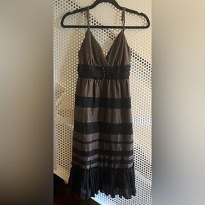 BCBG Max Azria Tiered Midi Dress Size XS Brown/Black Cotton/Silk GUC